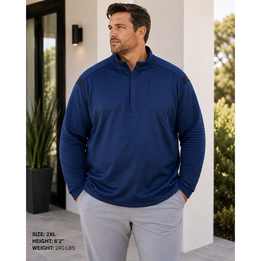 Under Armour Coldgear Golf Blue Ribbed Moto Pullover Quarter Zip Men's 3XL
